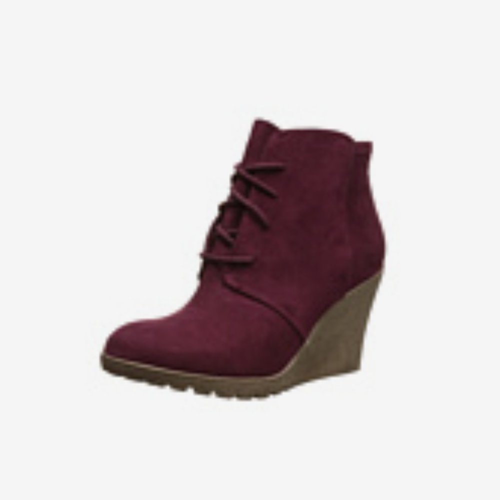 MIA ‘Denise’ Oxblood Red Maroon Nova Suede Size 7 Ankle Wedge Boot